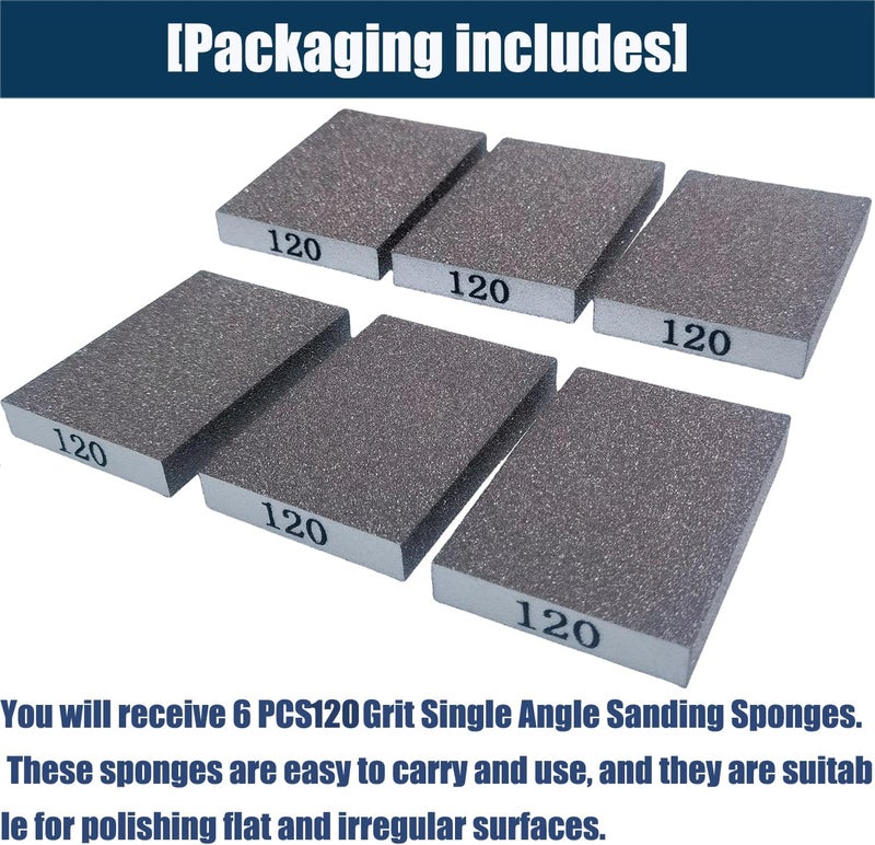Tonmp 6 PCS 120 Grit Hand Sanding Blocks Set - Fine Sander Sponge, Wet and Dry Dual-use Sanding Sponges, Washable and Reusable, Ideal for Wood Metal Wall Polish - Image 4